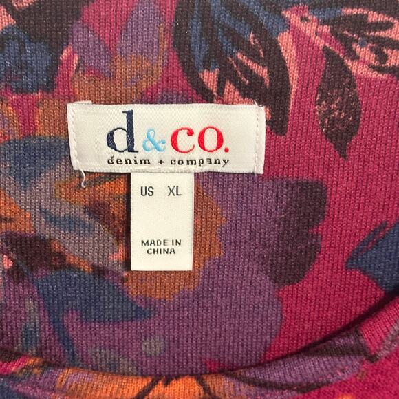Denim & Co Floral Soft Knit Tunic Womens XL Magenta Pink Multicolor Casual Top - Picture 5 of 8